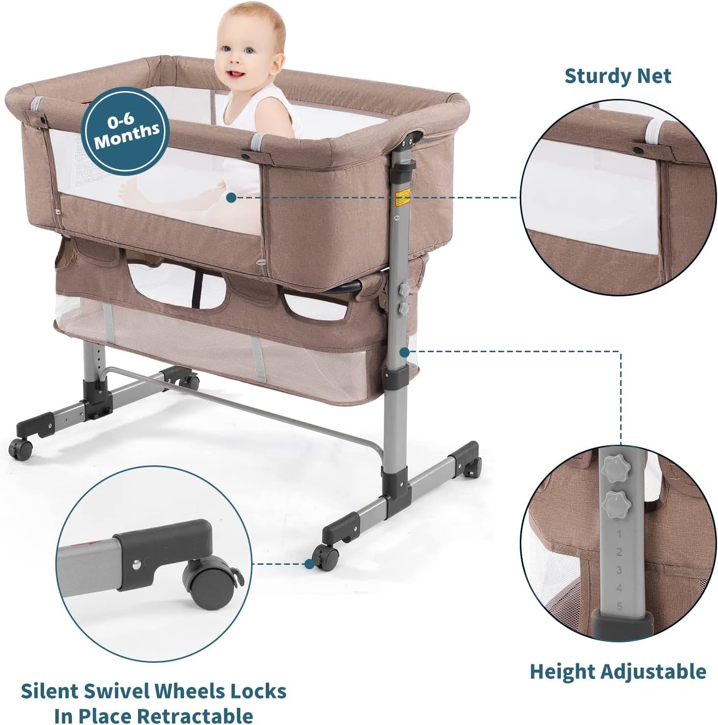 3 in 1 Adjustable Crib with Built-In Mosquito Net