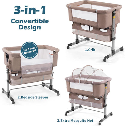 3 in 1 Adjustable Crib with Built-In Mosquito Net