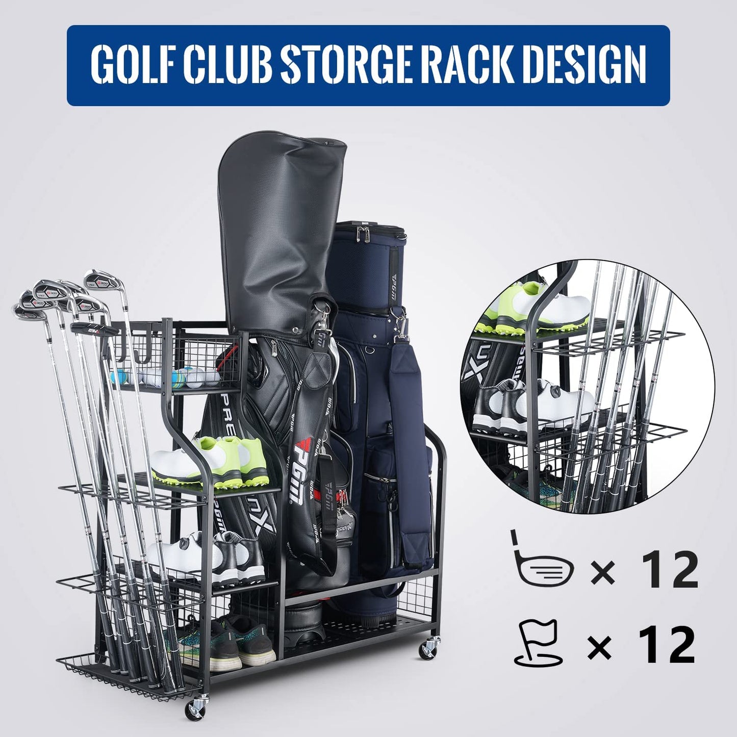 Premium Golf Bag and Equipment Storage Stand