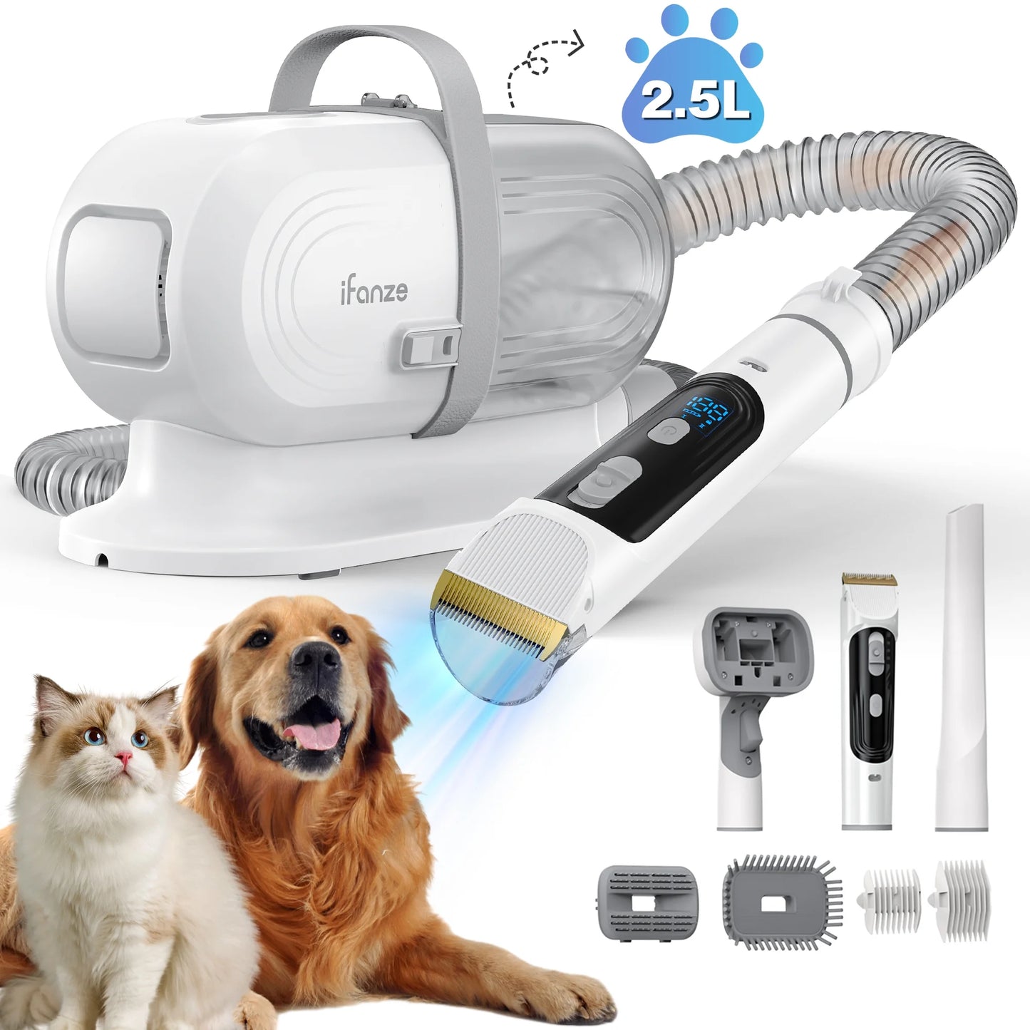 Deluxe Dog & Cat Grooming Kit w/ Vacuum, Brush, and Clipper