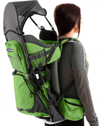 Comfortable Baby Backpack Carrier w/ Diaper Change Pad, Insulated Pocket + Rain and Sun Hood